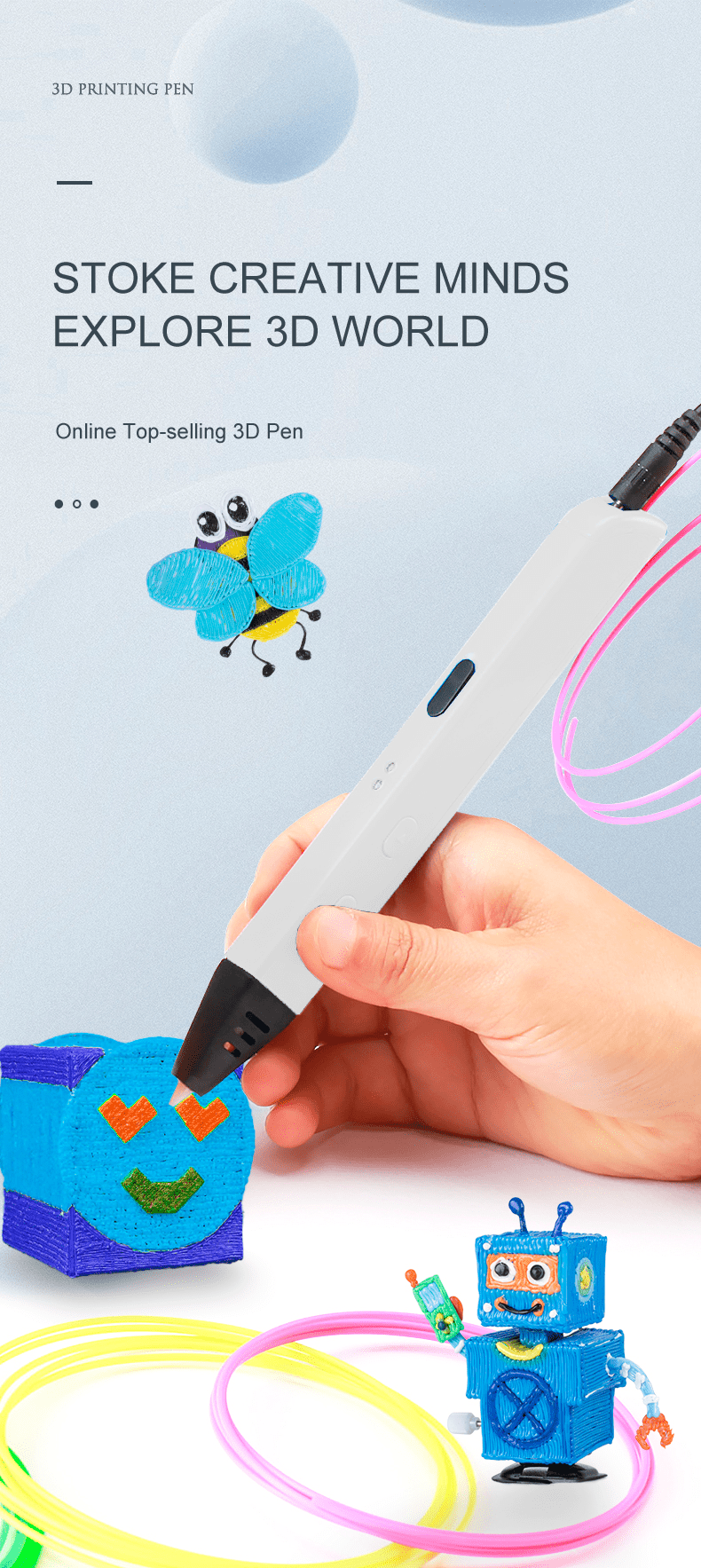 Lápiz 3D con 10 filamentos PLA de colores (30 m) - Artnova